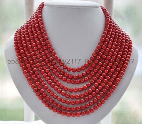 Genuine natural rows 6mm - genuine, red