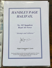 WW2 RAF Flt Lt J Lewis DFC 102 Sqn signed Handley Page Halifax Bomber Bookplate