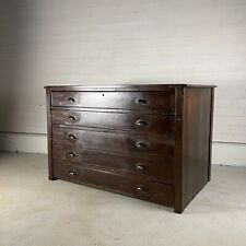 Antique Stained Pine 5 Drawer Plan Chest