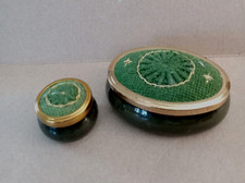 Framecraft Green Porcelain Cross Stitch Trinket & Ring Box Pair Made England