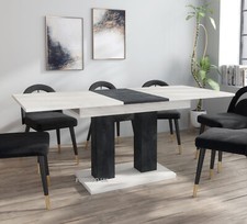Modern Dining Table Extendable 140-180cm White Marble & Concrete Effect Theo 05