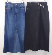 M&S Women's 100%Cotton Denim Maxi Skirts 2xBundle Blue/Black Size 6 REG NWOTF2