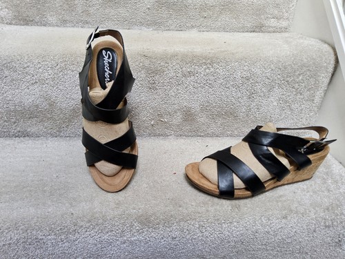 Skechers black wedge sandals - black,