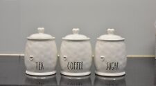 Set of 3 Ceramic Tea Coffee & Sugar White Storage Jars Shabby Chic Heart Design