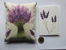 Cotton fabric LAVENDER SLEEP PILLOW -  Filled with Lavender - and lavender card