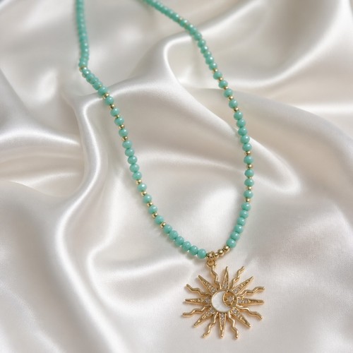 Sun moon star burst necklace - moon,