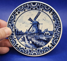 VINTAGE DELFT  BLAUW HAND DECORATED SMALL WINDMILL PLATE / TRINKET DISH 10.5CM