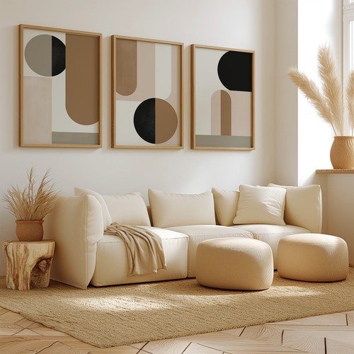 Neutral beige black wall art - black,