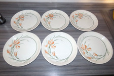 Set of 6 Vintage 80's Biltons "Saffron" Dinner Plates Peach Iris Floral UNUSED