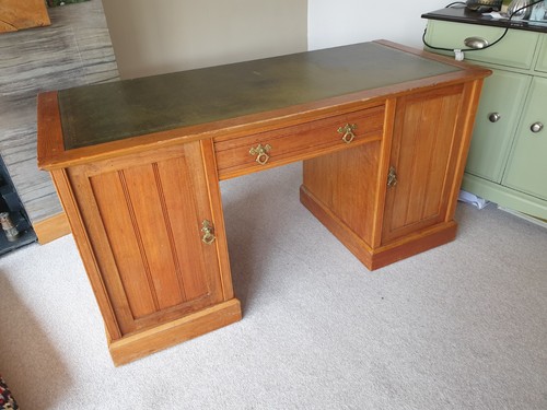 Antique pedestal leather top - antique,