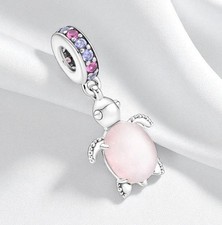 Pink Sea Turtle Dangle Charm for bracelet s925 925 Sterling Silver 