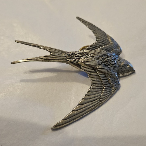 Silver tone metal swallow bird - tone,