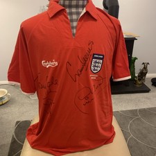 England Carlsberg football shirt signed Neal; Crooks; Lawrenson & Gale 