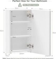 Single Door Bathroom Mirror Cabinet Wall Mounted with Adjustable Storage Shelf