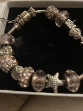 Genuine Pandora Bracelet With Mixed Charms  inc Chamilia & Pandora Pink 18cm