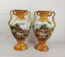Pair Of English Late Victorian Scene-Painted Vases