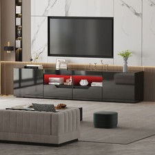 200cm High Gloss TV Unit Cabinet Stand  White Storage with LED Lights Sideboard