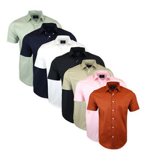 Men's Shirts Cotton Solid Summer Quality Holiday Casual Short Sleeve Shirts P4