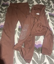 Adidas Originals X Maya Jama Brown Diamante Tracksuit Jogger Hoodie Set Size M/L