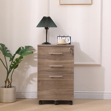 3 Drawers Wooden Dark Oak Lockable Under Desk Mobile Office Pedestal Storage