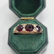 Vintage 9ct Yellow Gold 3 Stone Garnet Gypsy Ring, Size T 1/2 3 Grams 