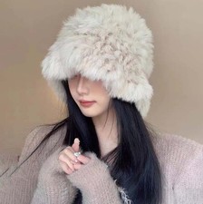 Lady Real Rabbit Fur Hat Warm Russian Cossack Cap Beanie Knit Elastic