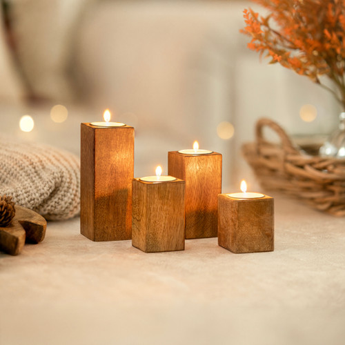 Wooden tealight candle holders - wooden,