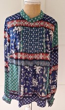 Linea Tesini Ladies Pintuck Patchwork Print Long Sleeve Blouse Top Size 14 NEW