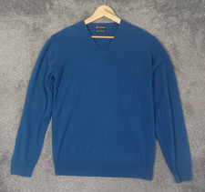 M&S Autograph Mens Jumper Large Blue Pullover V-Neck 100% Cashmere