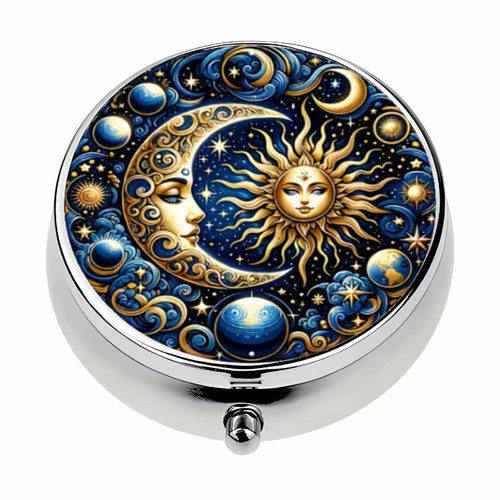 Moon sun themed round pill - &,