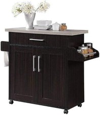 Kitchen Island with Spice Rack and Towel Holder, Hodedah, Chocolate-Grey
