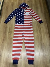 Tokyo Laundry American Flag Usa Hood Long Sleeve One Piece Suit sz Small Ex Con
