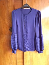 Reiss Lightweight Blouse Shirt Top Full pleated long sleeves bright purple S 8