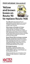 LONDON BUSES - LONDON BUSLINES -  NEW TIMETABLE FOR ROUTE 90 - AUG 1989