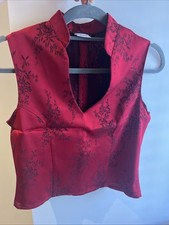 Women’s Ladies Red & Black Oriental Style Top Size M-12