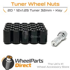 Wheel Nuts (20) Tuner Black for Nissan Presage [Mk1] 98-03 on Aftermarket Wheels