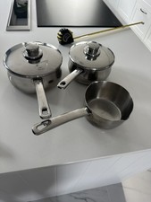 Vintage set stainless steel pans stellar by Silampos 17cm 19cm & milk pan 14cm 