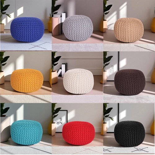 100 cotton knitted pouffe - cotton,