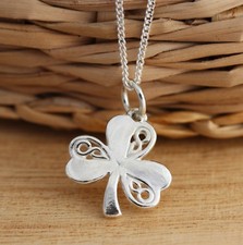 Solid 925 Sterling Silver Irish Shamrock 3Leaf Clover Celtic Charm Lucky Pendant