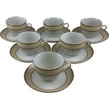 Waterside Fine China Cup & Saucer Set Elegant Gold Trim Six Setting 12 PIeces