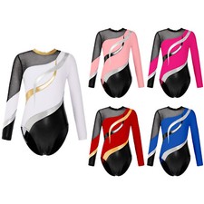 UK Girls Gymnastics Leotards Long Sleeve Ballet Dance Leotard Sparkly Bodysuits