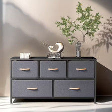 5-Drawer Modern Dresser with Fabric-Like Drawer Liners - Dark Grey MDF Wood & Me