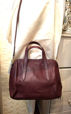 FOSSIL 1954  'Sydney' Burgundy REAL LEATHER Crossbody Tote Satchel Bag Small