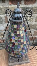 Vintage Large Mosaic Glass Metal Lantern Moroccan? 42cm Tall