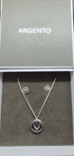 Argento sterling silver heart disc necklace & earrings set NEW
