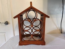 Vintage 5 Bottle Wine Rack Stand Wood & Wicker Bird House Cage Bottle Holder