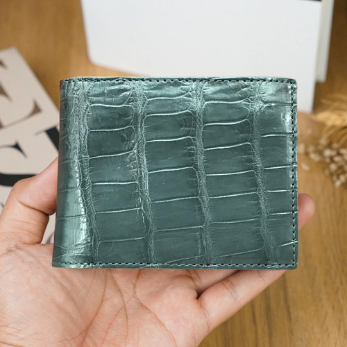 Grey crocodile leather bifold - grey,