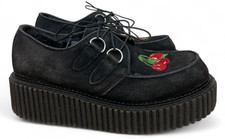 Demonia Creepers Womens 8 Black Suede Cherry Goth Punk Platform Shoes Retro