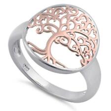 925 Sterling Silver Two Tone Rose Gold Tree of Life Ring All Sizes UK