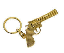 Gold Tone Model Revolver Pistol Hand Gun Keyring Gift UK Seller Free P&P 7cm